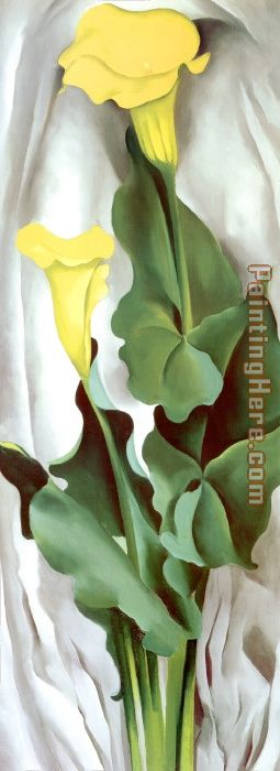 Yellow Calla-Green Leaves painting - Georgia O'Keeffe Yellow Calla-Green Leaves art painting